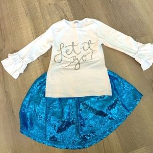 Girls Frozen ruffle shirt with sequin skirt